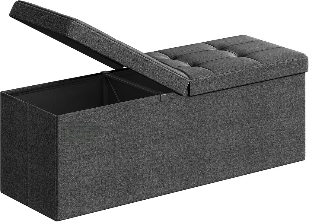 Dark Gray Foldable Storage Ottoman Bench