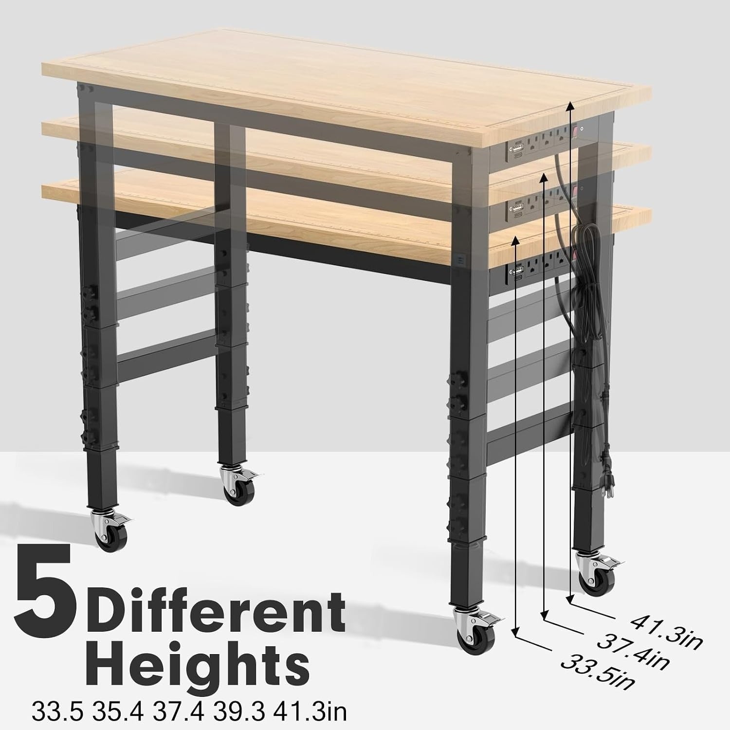 Rolling Adjustable Rubberwood Workbench