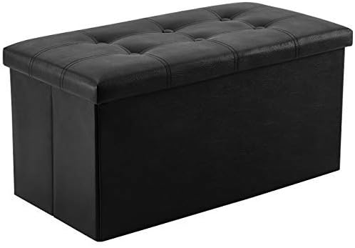 Black Faux Leather Folding Storage Ottoman
