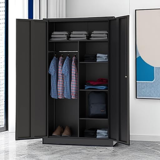 Black Lockable Steel Clothing Storage Wardrobe Locker