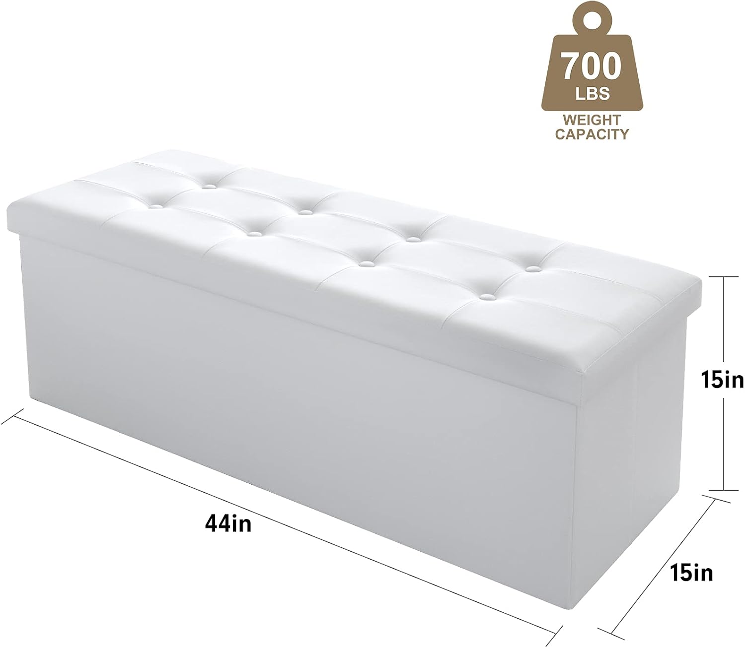 White Faux Leather Storage Ottoman Bench