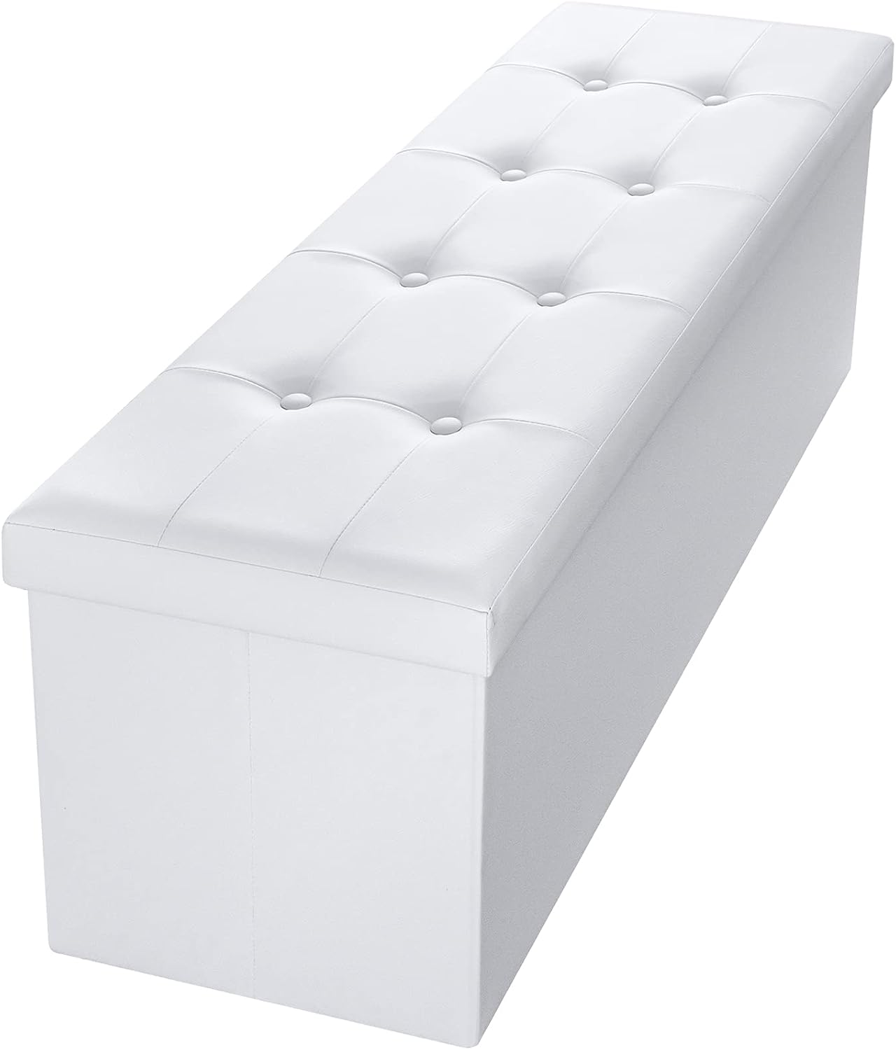 White Faux Leather Storage Ottoman Bench