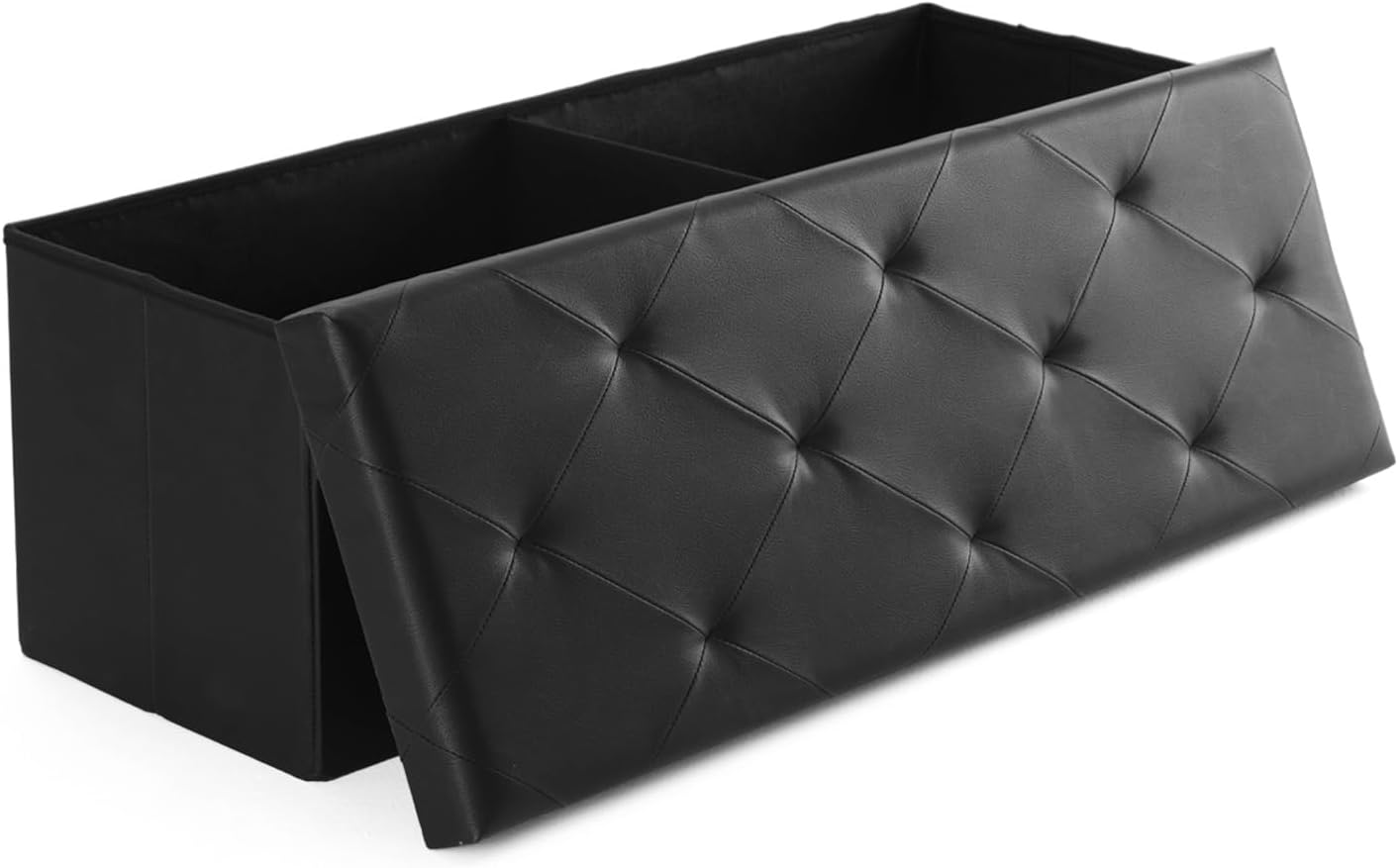 Black Leather Folding Storage Ottoman Bench