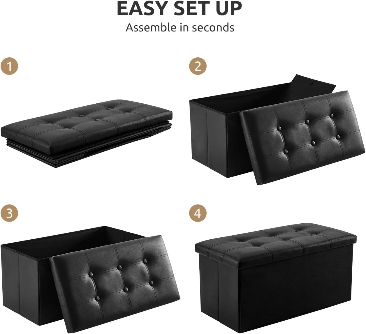 Black Faux Leather Folding Storage Ottoman