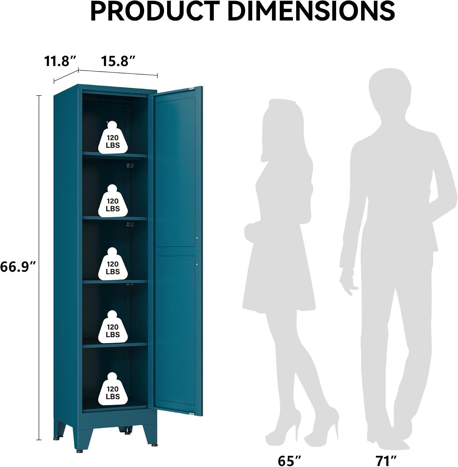 Peacock Blue Slim Metal Storage Cabinet
