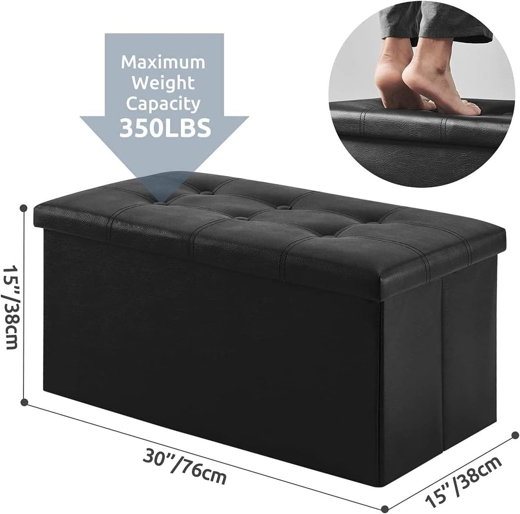 Black Faux Leather Folding Storage Ottoman