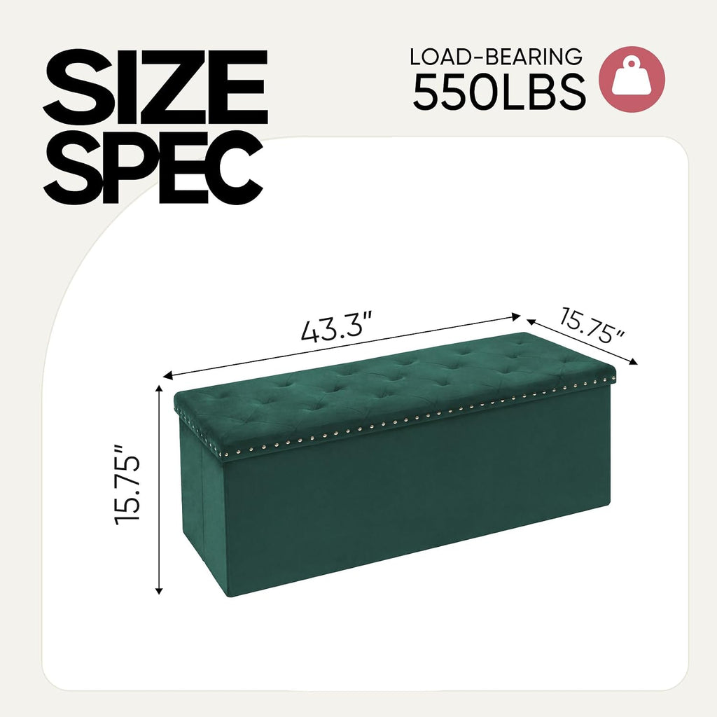 Velvet Foldable Storage Ottoman Bench