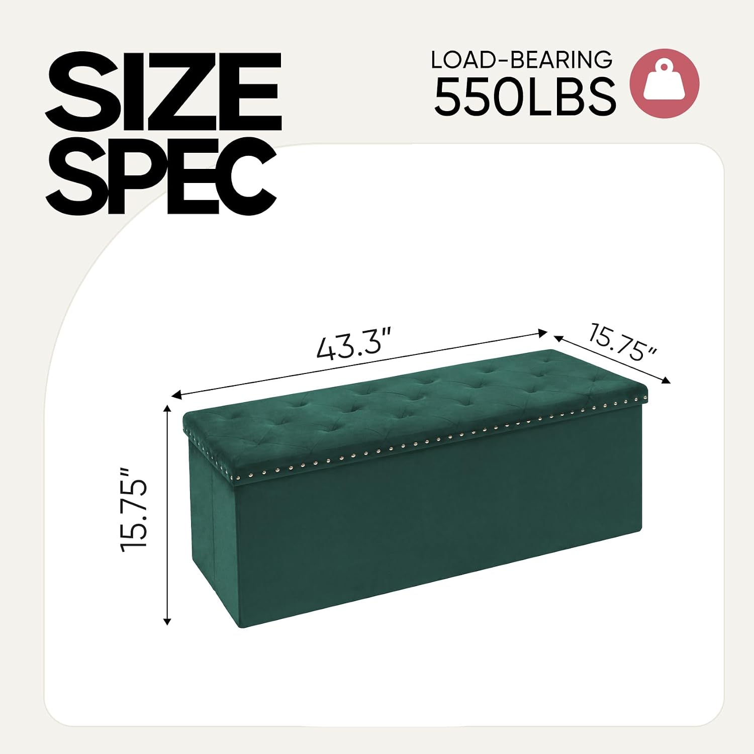 Velvet Foldable Storage Ottoman Bench