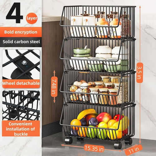 4-Tier Rolling Stackable Metal Wire Storage Baskets