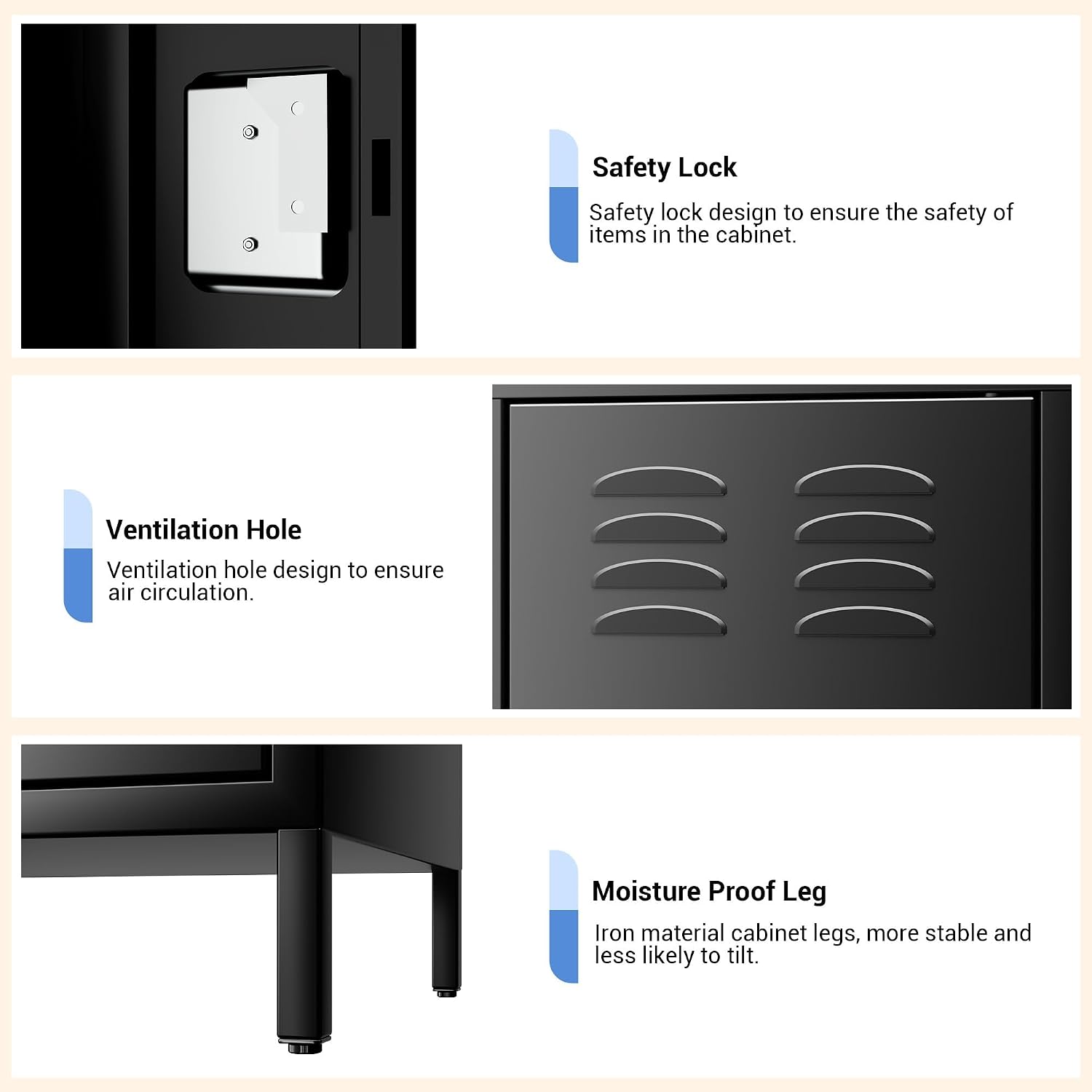 Black Three Doors Metal Storage Locker Cabinet