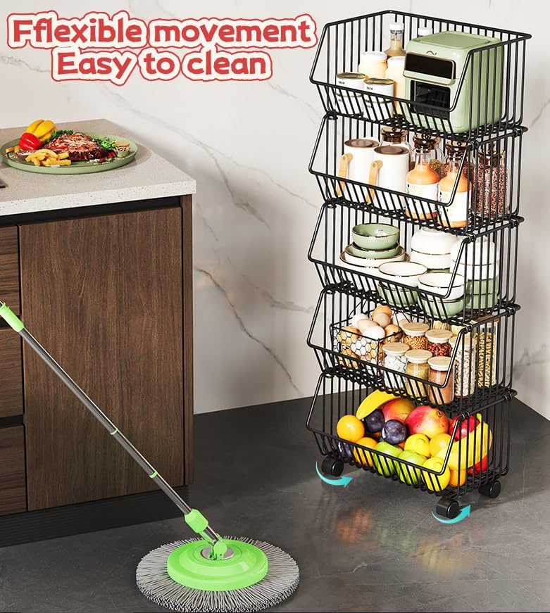 4-Tier Rolling Stackable Metal Wire Storage Baskets