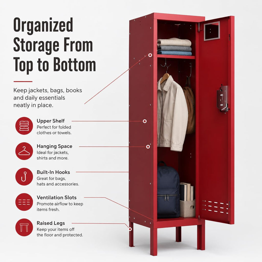 Red Single Door Lockable Metal Storage Locker
