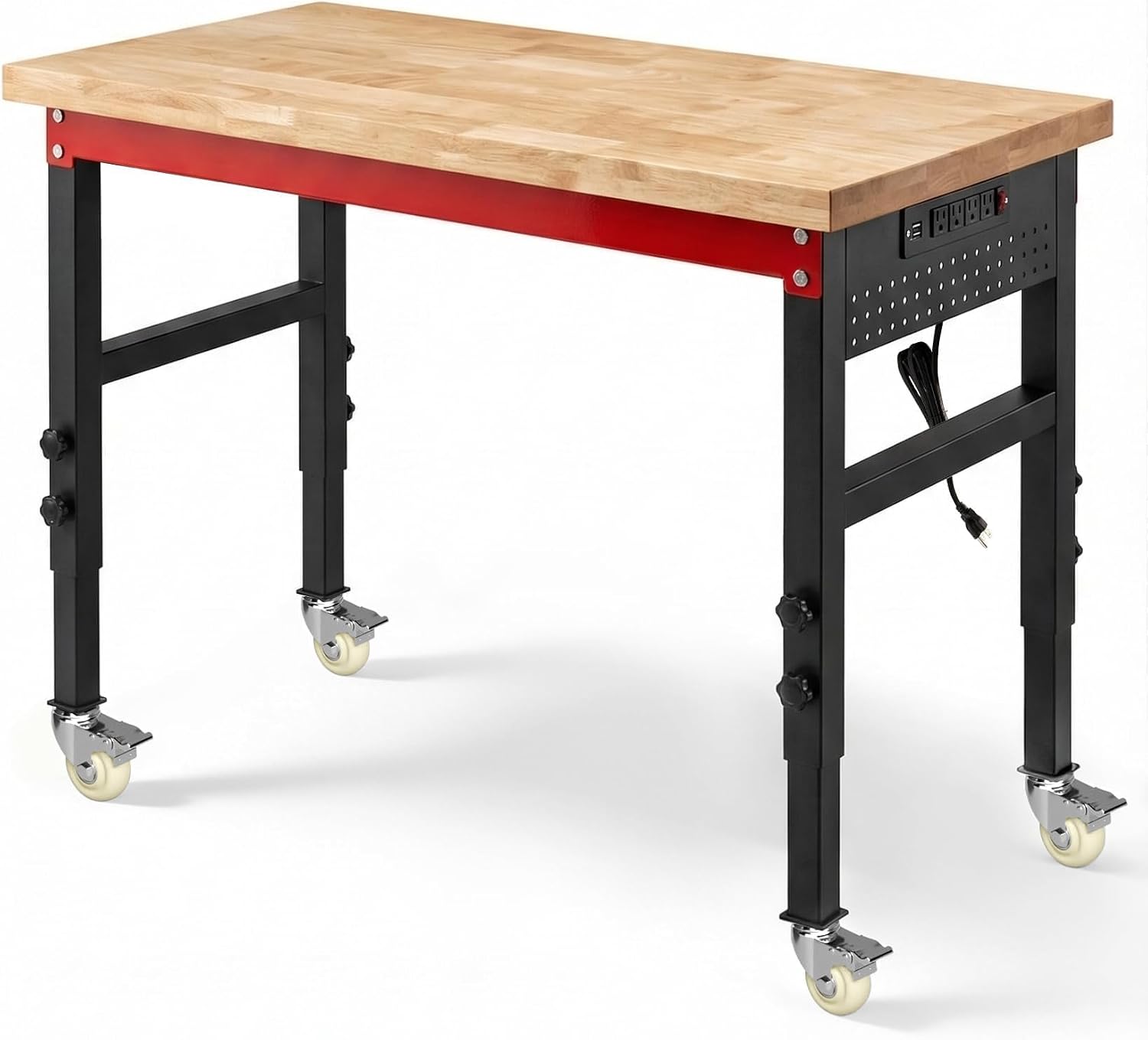 Rolling Oak Top Adjustable Workbench
