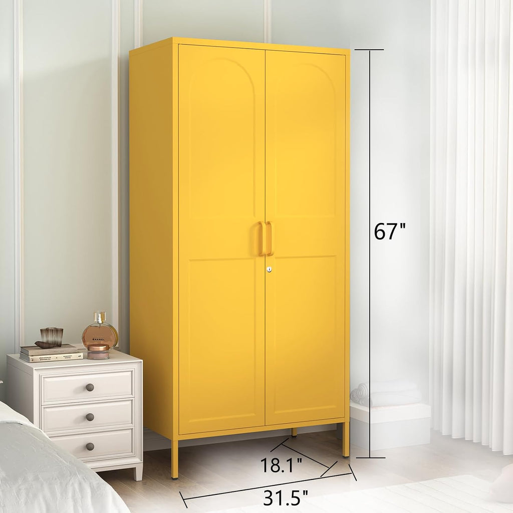Yellow Lockable Steel Clothing Wardrobe Locker