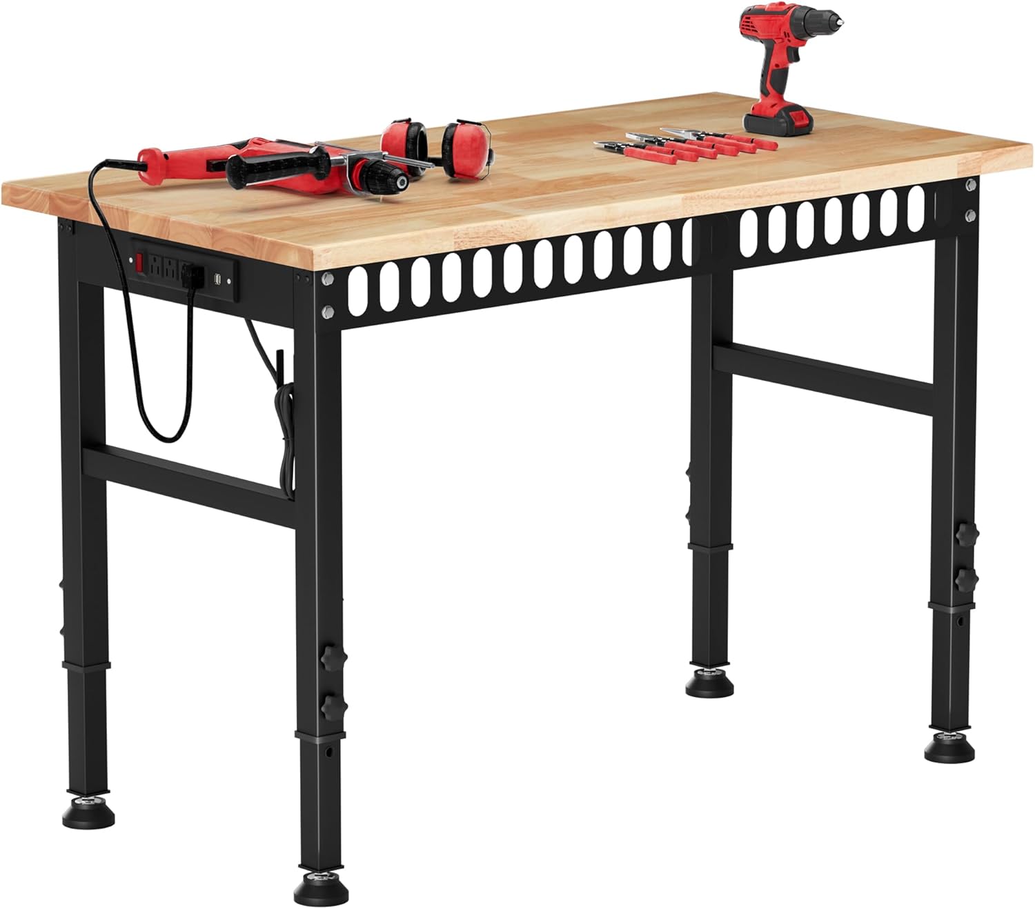 48x24 Inch Rubber Wood Top Heavy Duty Adjustable Workbench