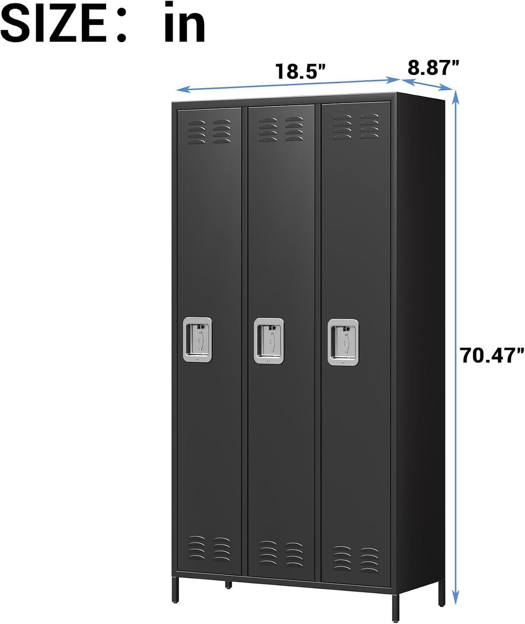 Black Three Doors Metal Storage Locker Cabinet
