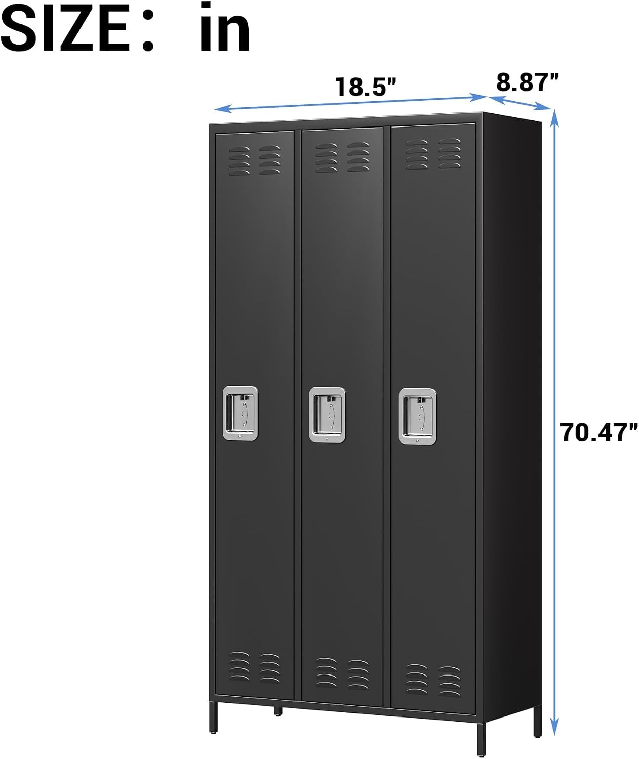Black Three Doors Metal Storage Locker Cabinet