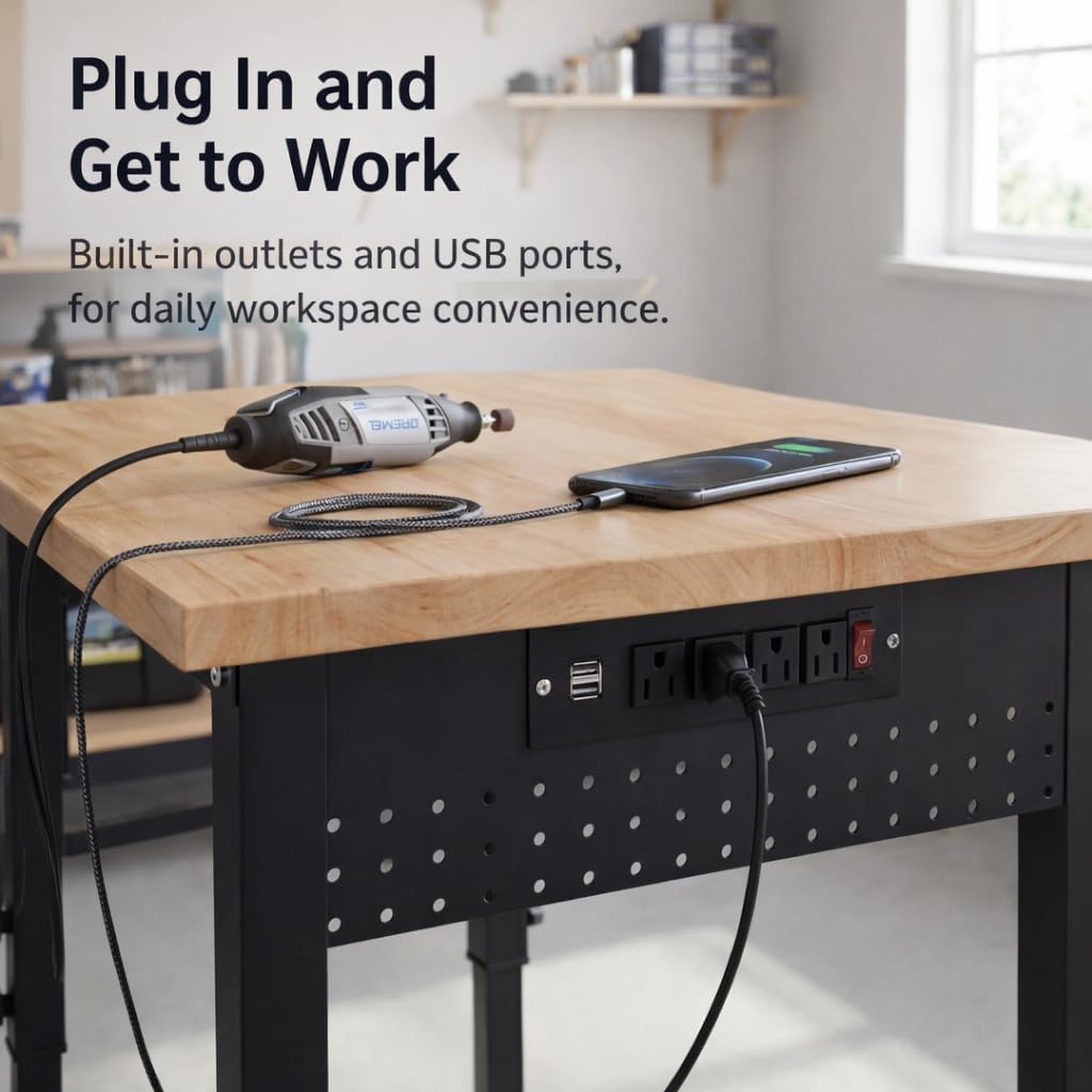 48 Inch Rubberwood Top Adjustable Heavy Duty Workbench