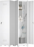 White Slim Lockable Metal Utility Broom Closet Cabinet