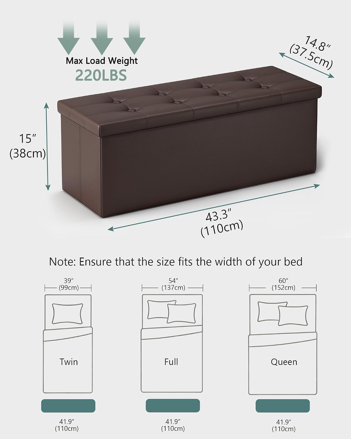 Brown Faux Leather Storage Ottoman Bench