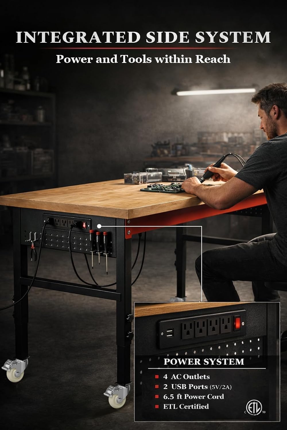 Rolling Oak Top Adjustable Workbench