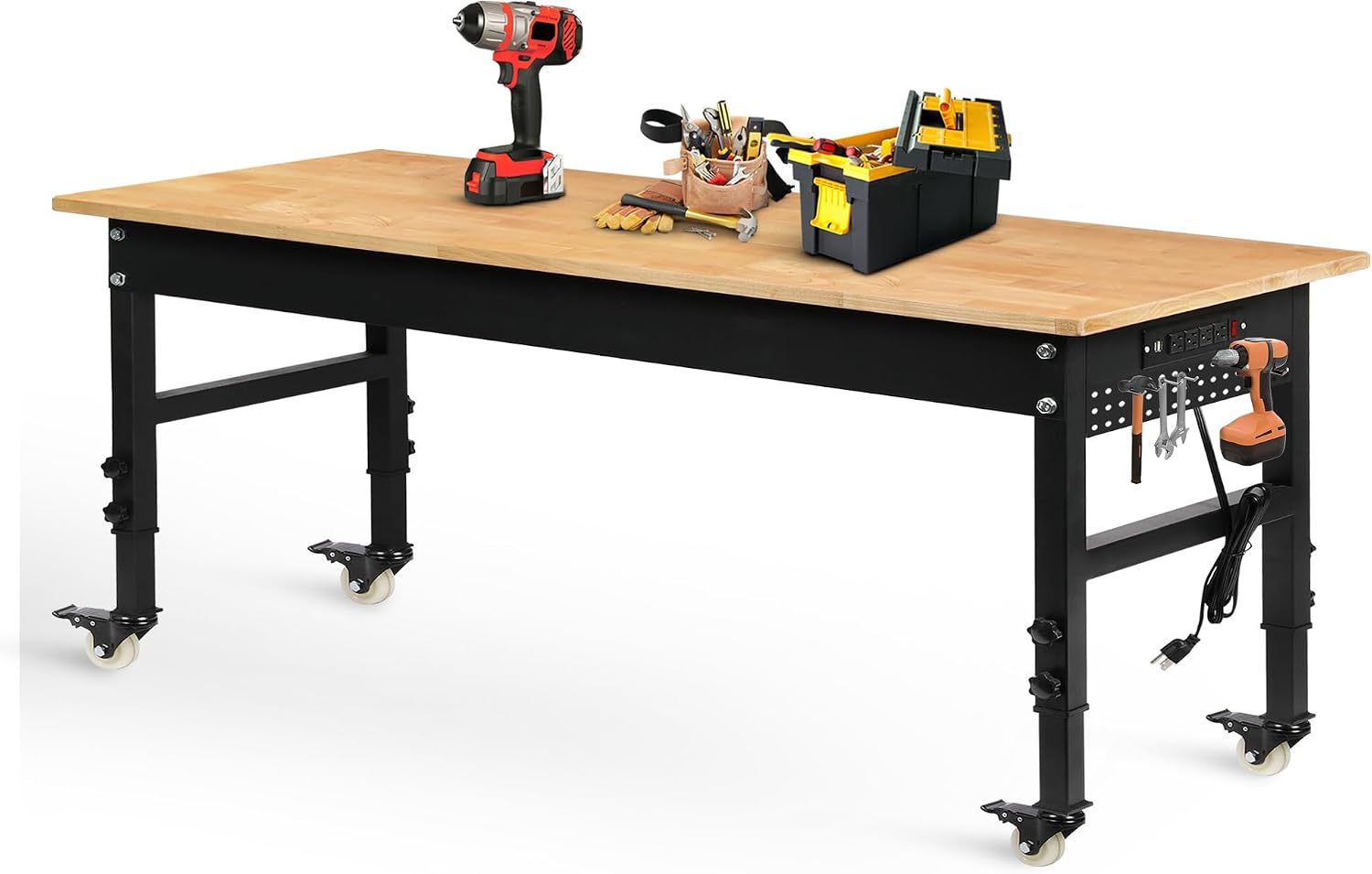 Rolling Rubberwood Adjustable Workbench