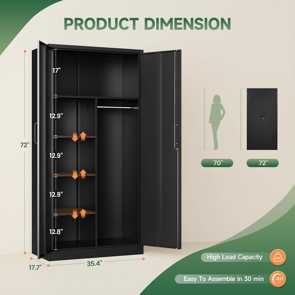 Black Lockable Steel Clothing Storage Wardrobe Locker