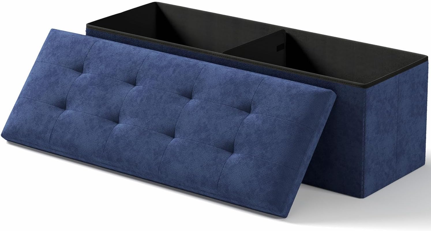 Navy Blue 43 Inch Storage Ottoman Bench
