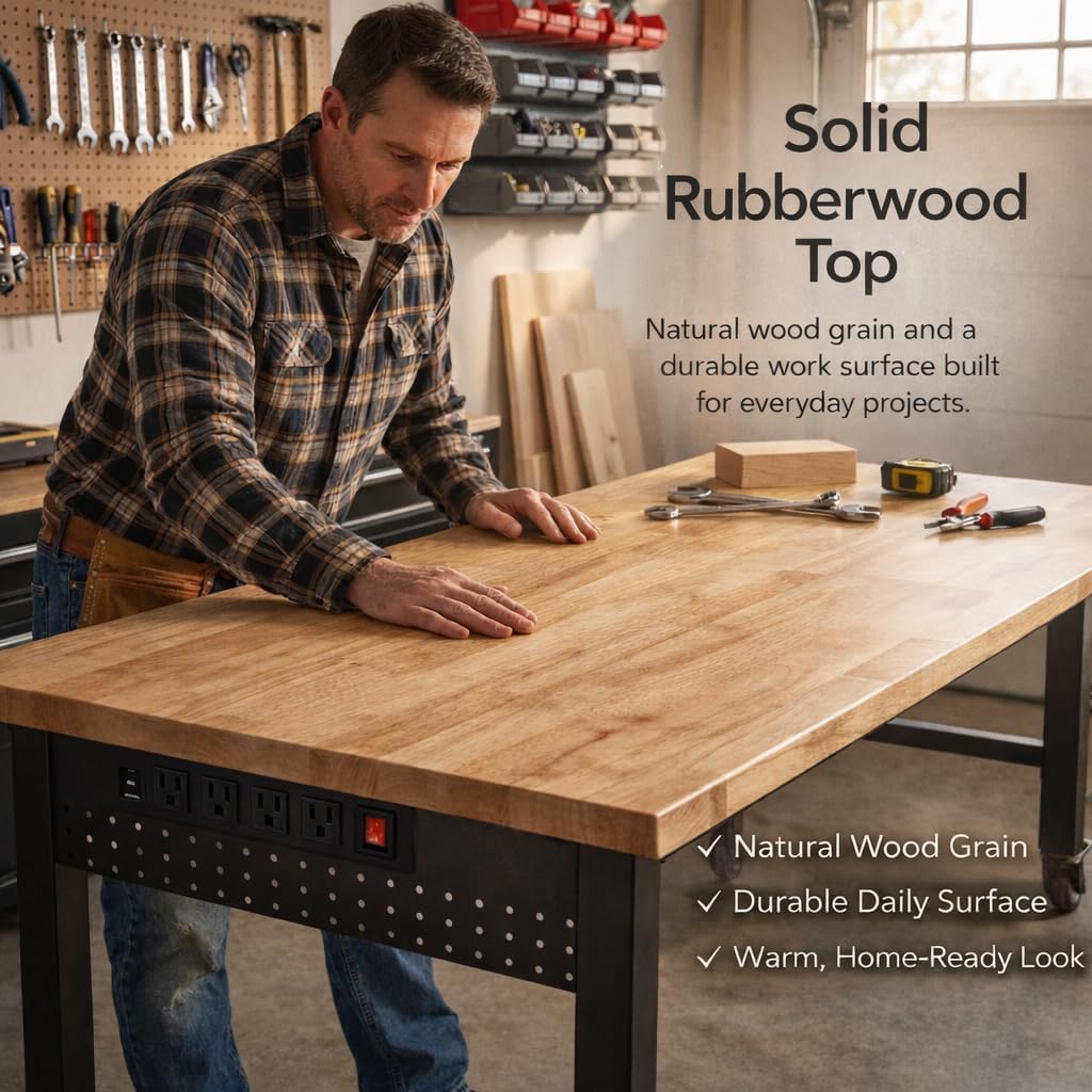 48 Inch Rubberwood Top Adjustable Heavy Duty Workbench