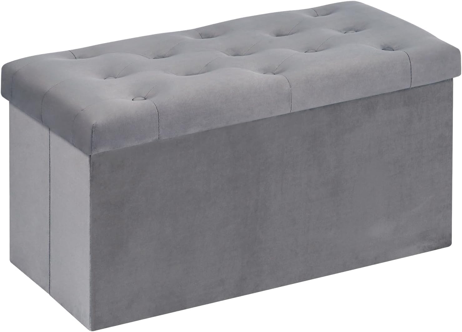 Grey Velvet Folding Storage Ottoman Bench