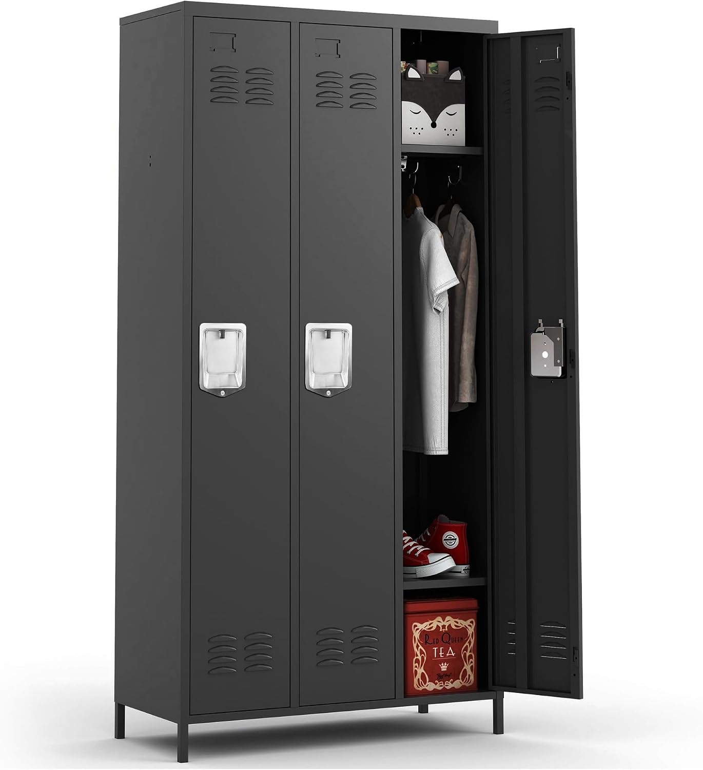 Black Three Door Metal Employee Storage Locker