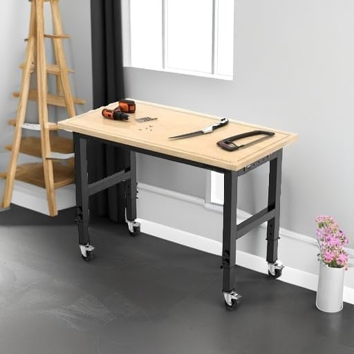 Rolling Adjustable Rubberwood Workbench