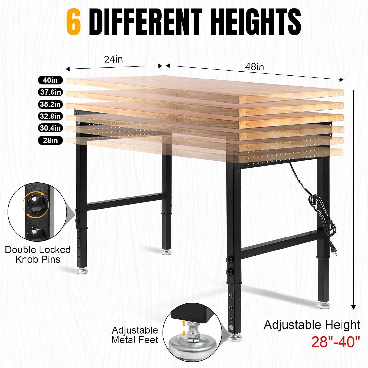 Adjustable Rubberwood Garage Workbench