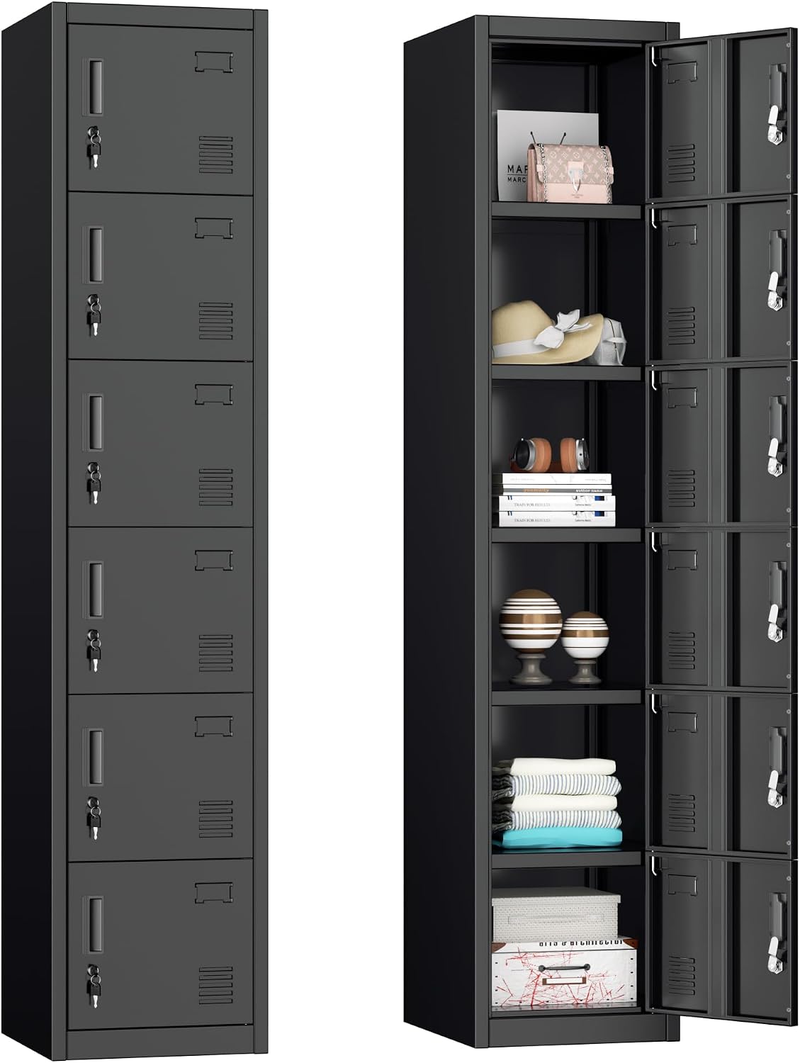 Black Six-Door Metal Employee Storage Locker