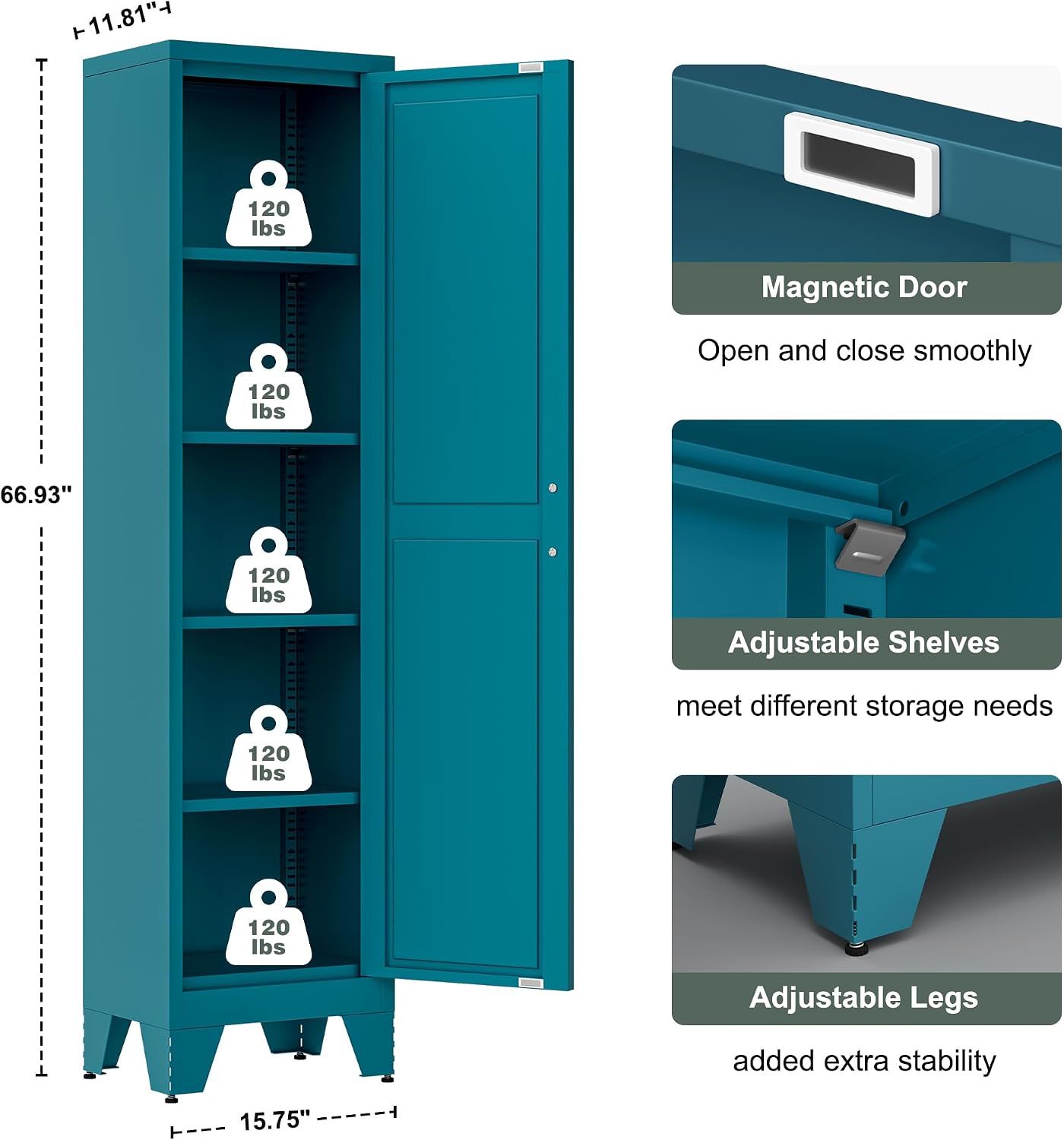 Peacock Blue Farmhouse Metal Storage Cabinet