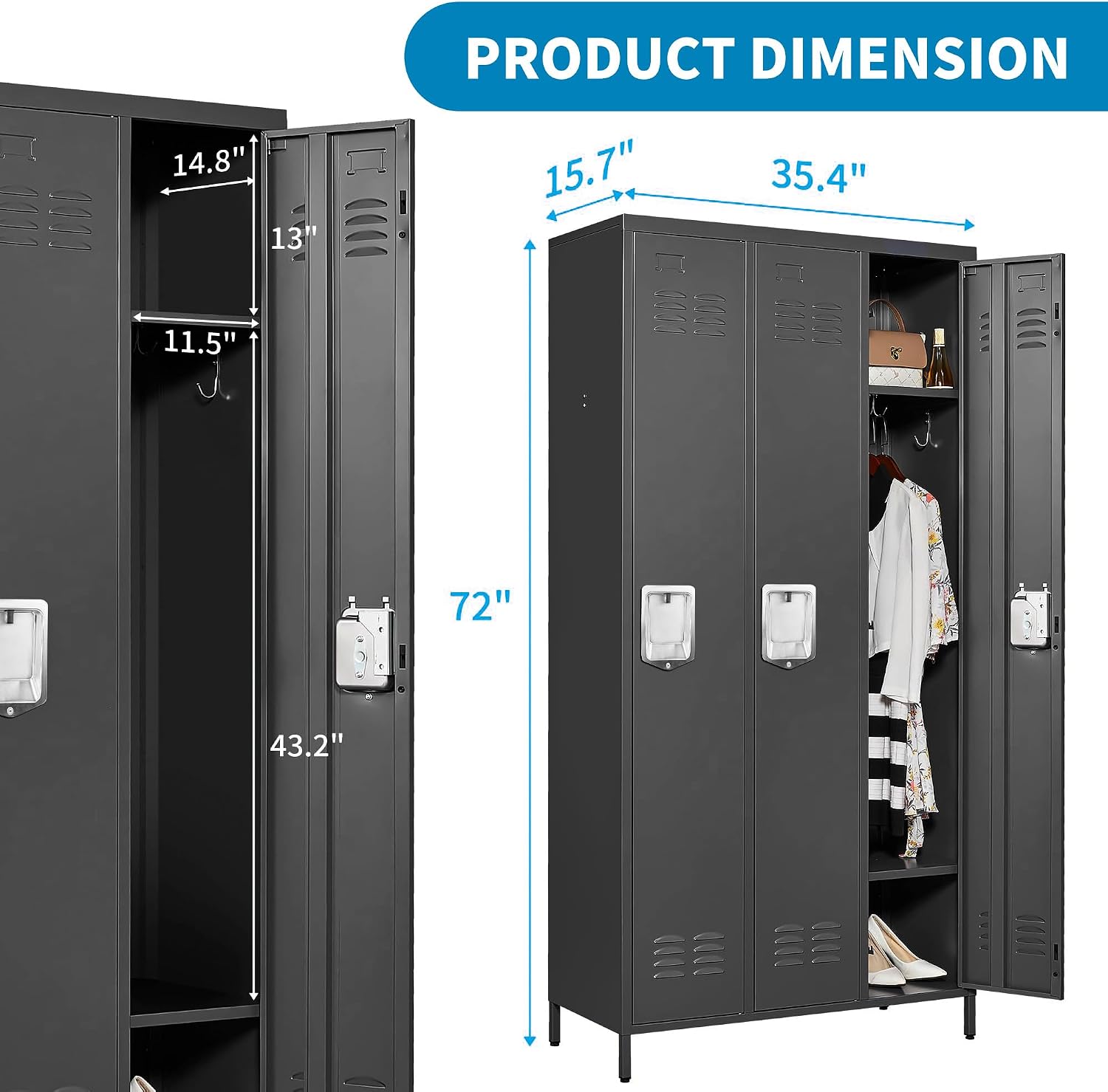 Black Three Door Metal Employee Storage Locker