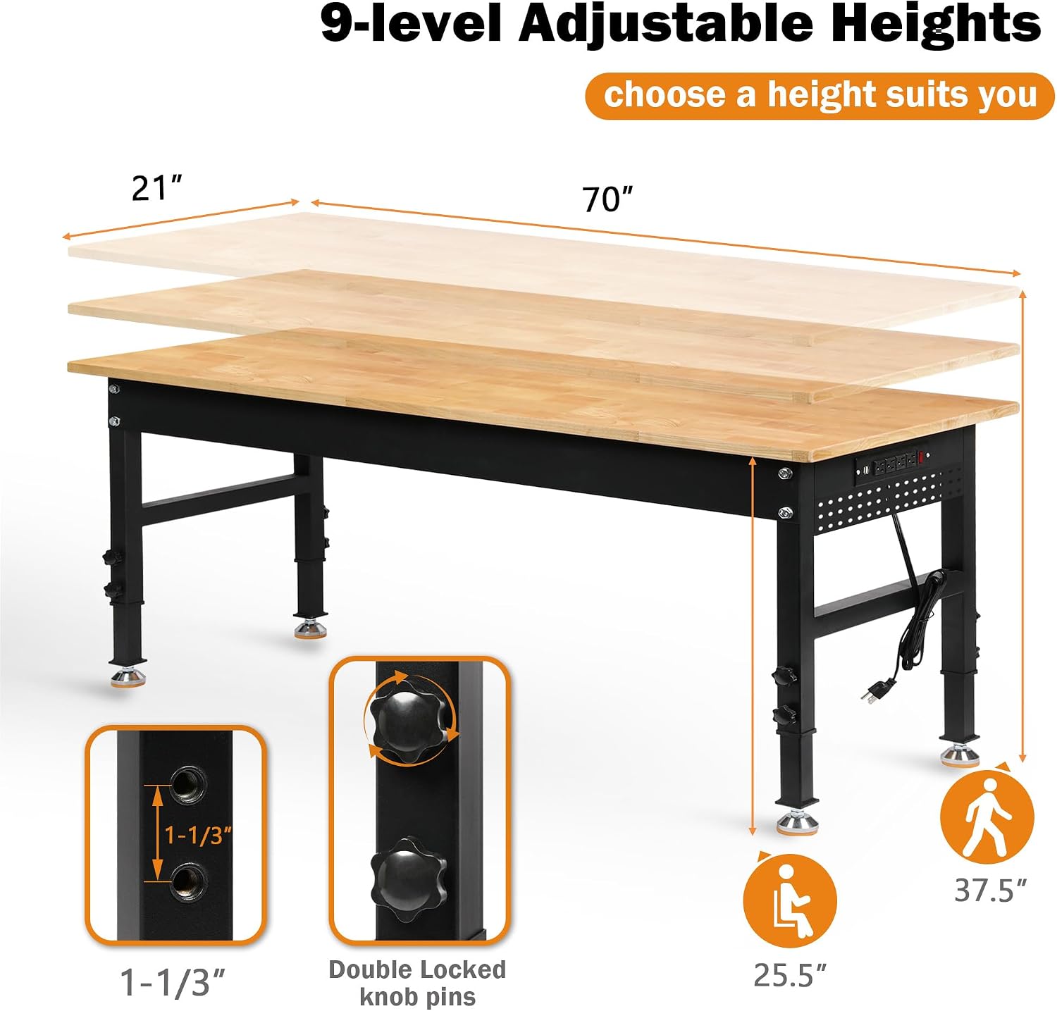 Adjustable Rubberwood Workbench