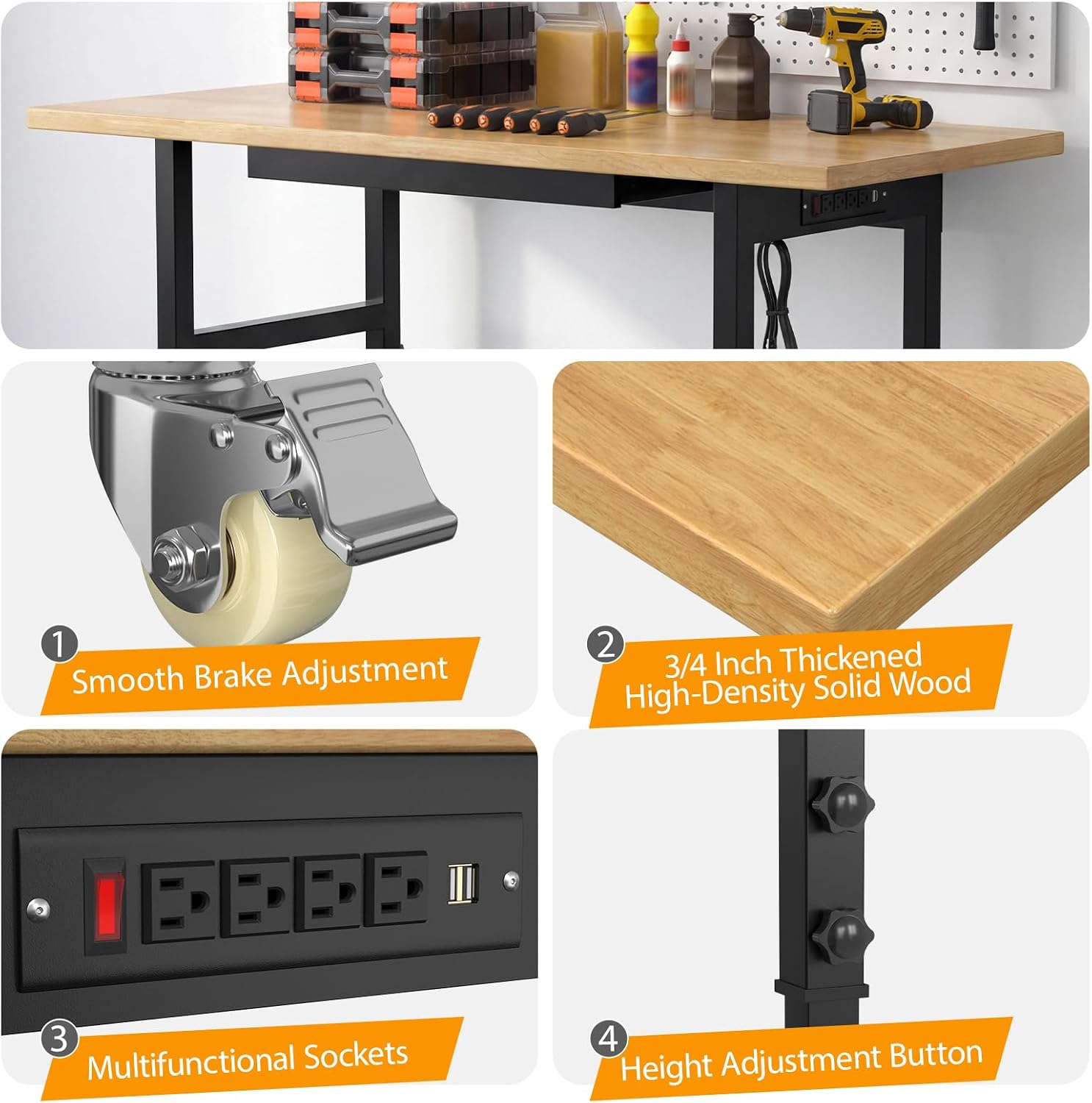 60 Inch Heavy Duty Rolling Hardwood Workbench