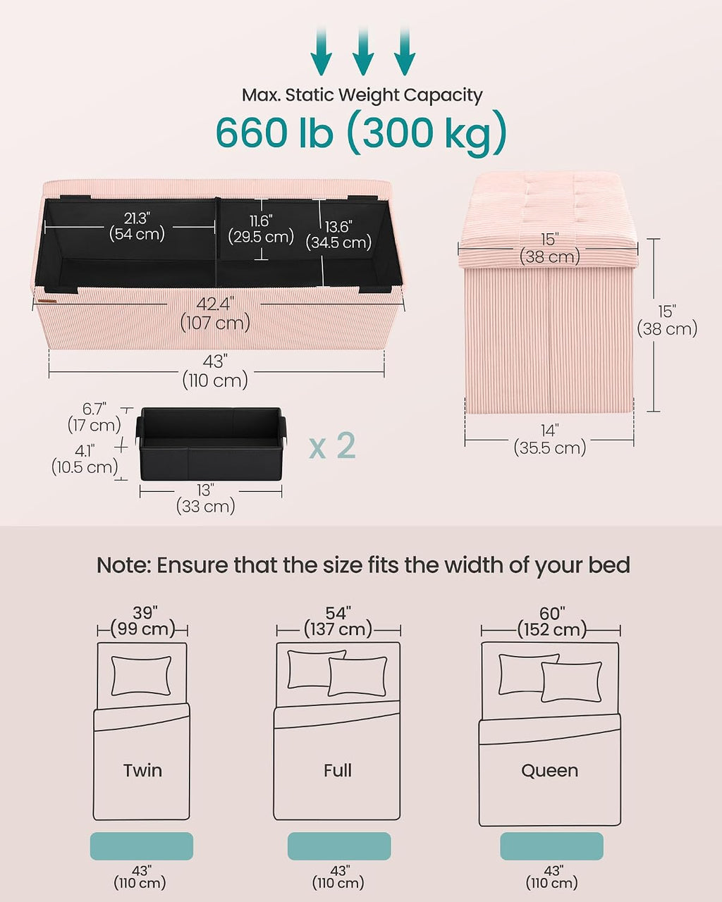 Pink Foldable Storage Ottoman Bench