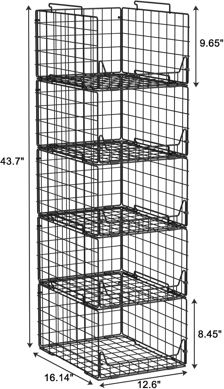 Black 5-Tier Foldable Metal Wire Closet Storage Organizer