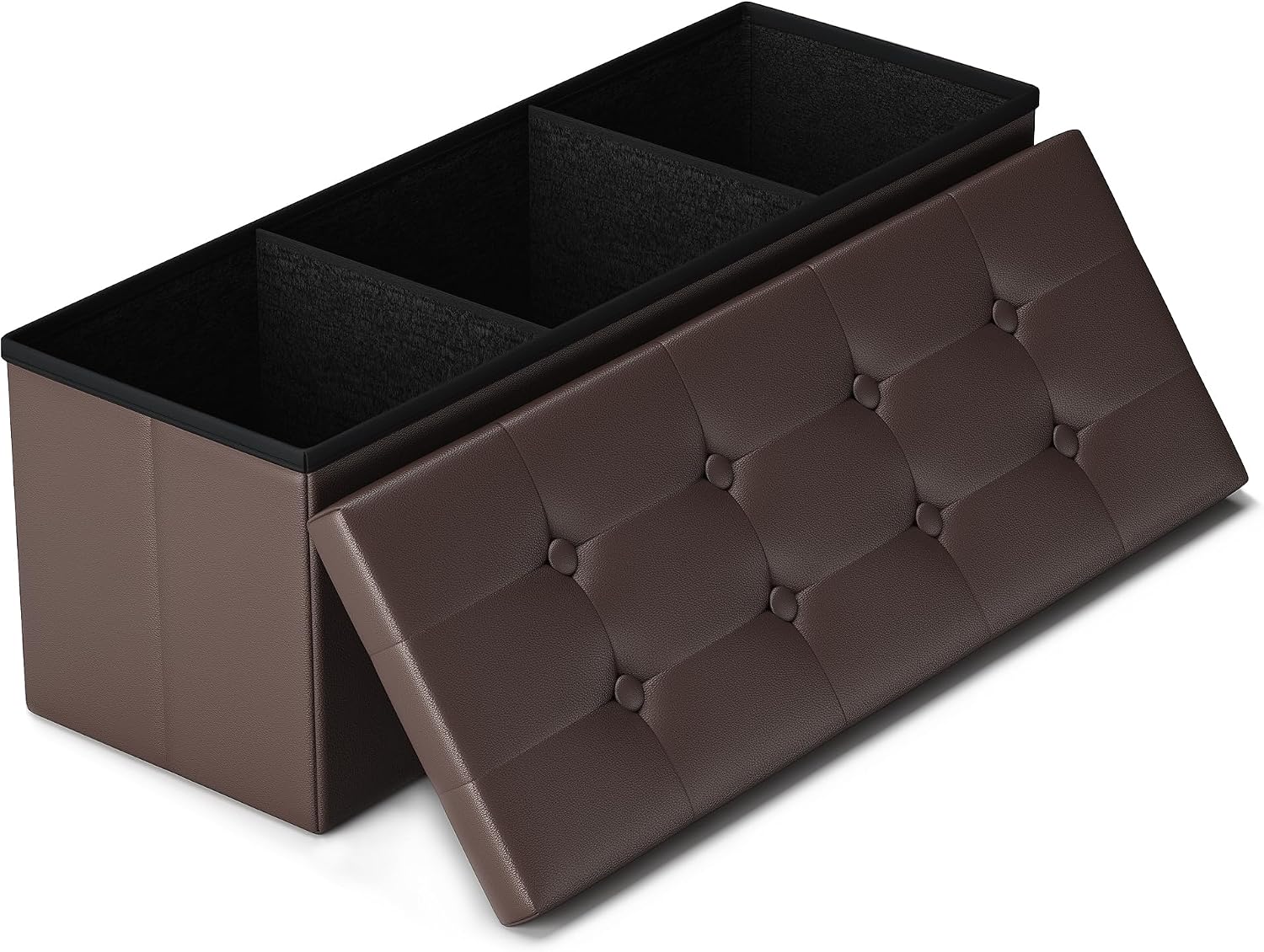 Brown Faux Leather Storage Ottoman Bench
