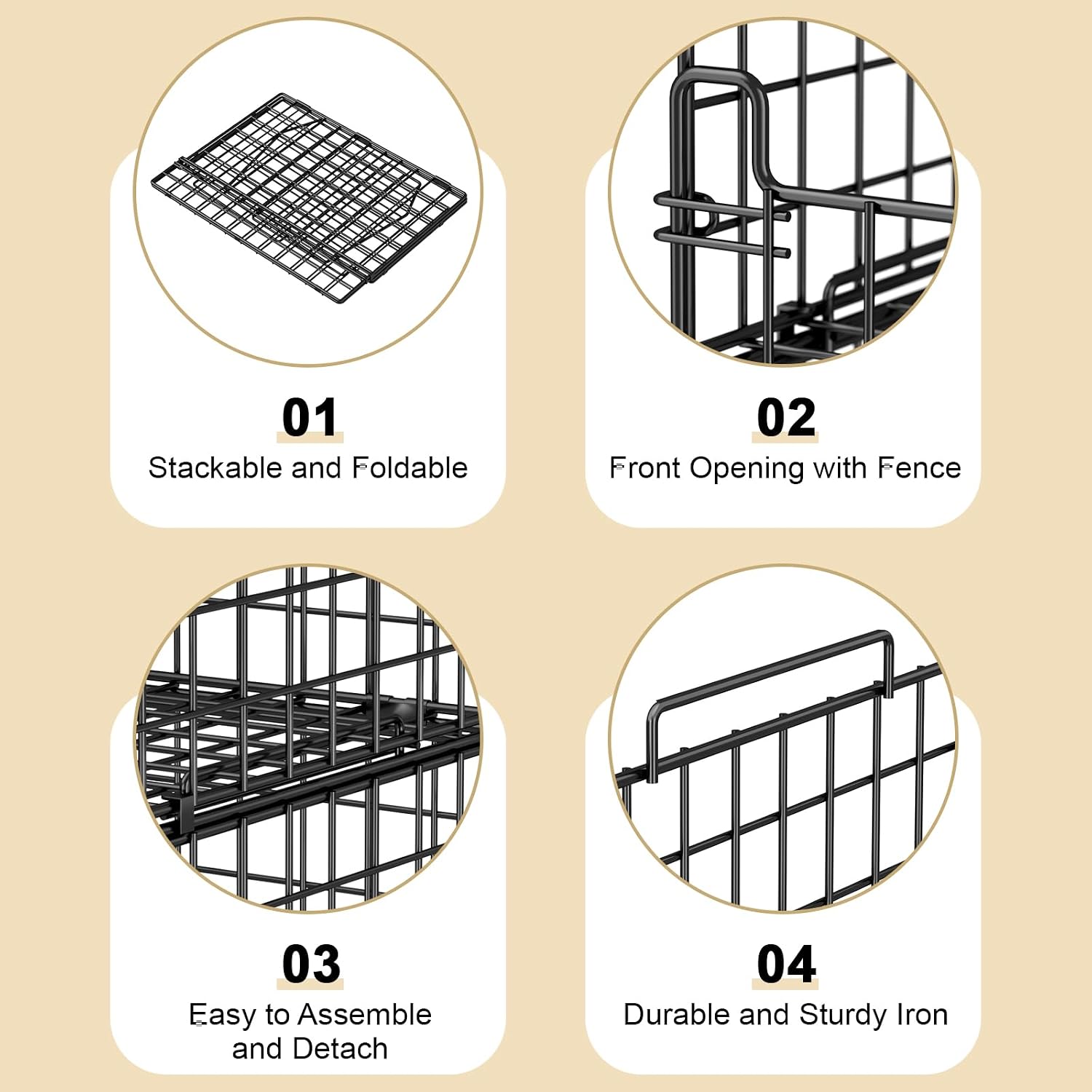 Black 4-Tier Foldable Metal Closet Storage Baskets