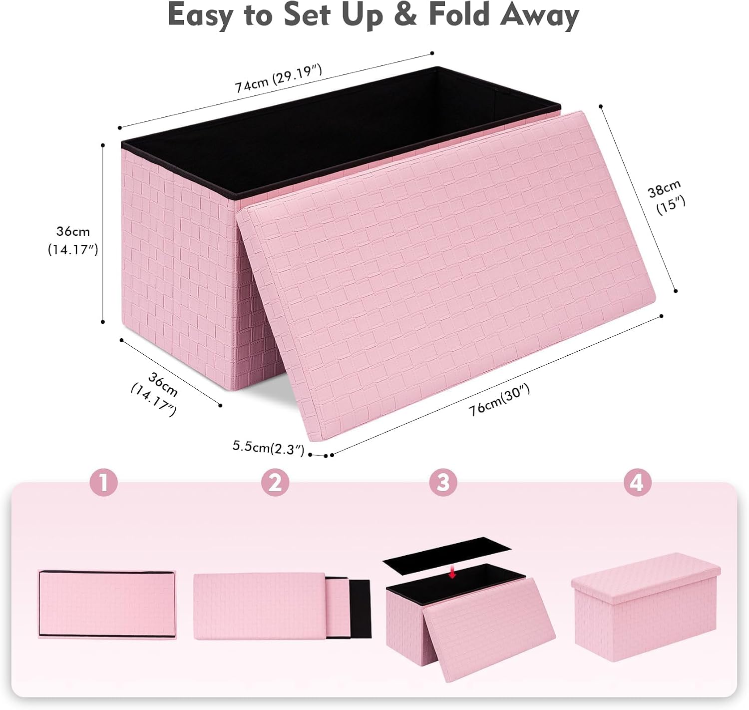 Pink Faux Leather Storage Ottoman Bench