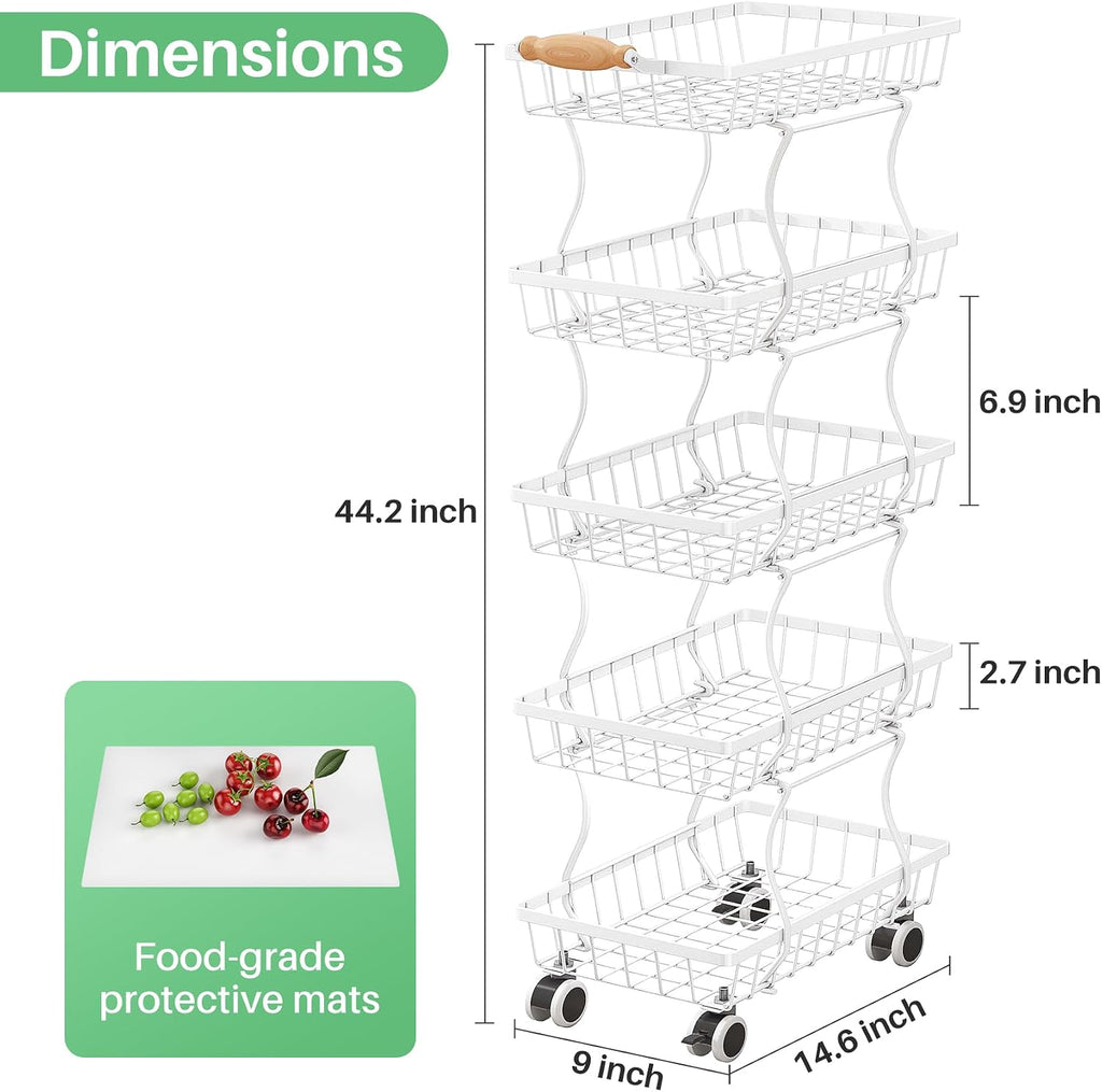 White 5-Tier Stackable Metal Wire Fruit Vegetable Storage Stand