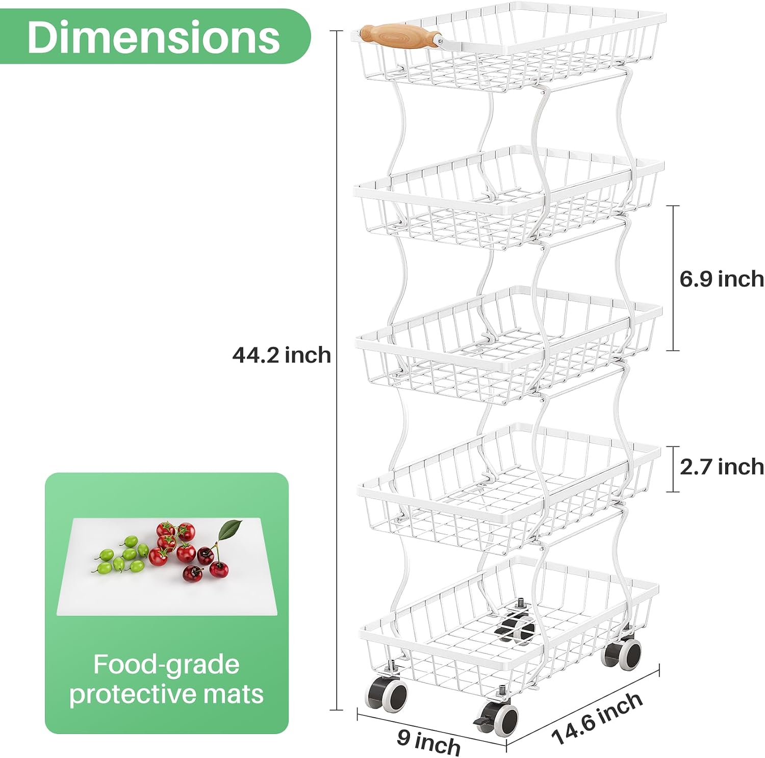 White 5-Tier Stackable Metal Wire Fruit Vegetable Storage Stand