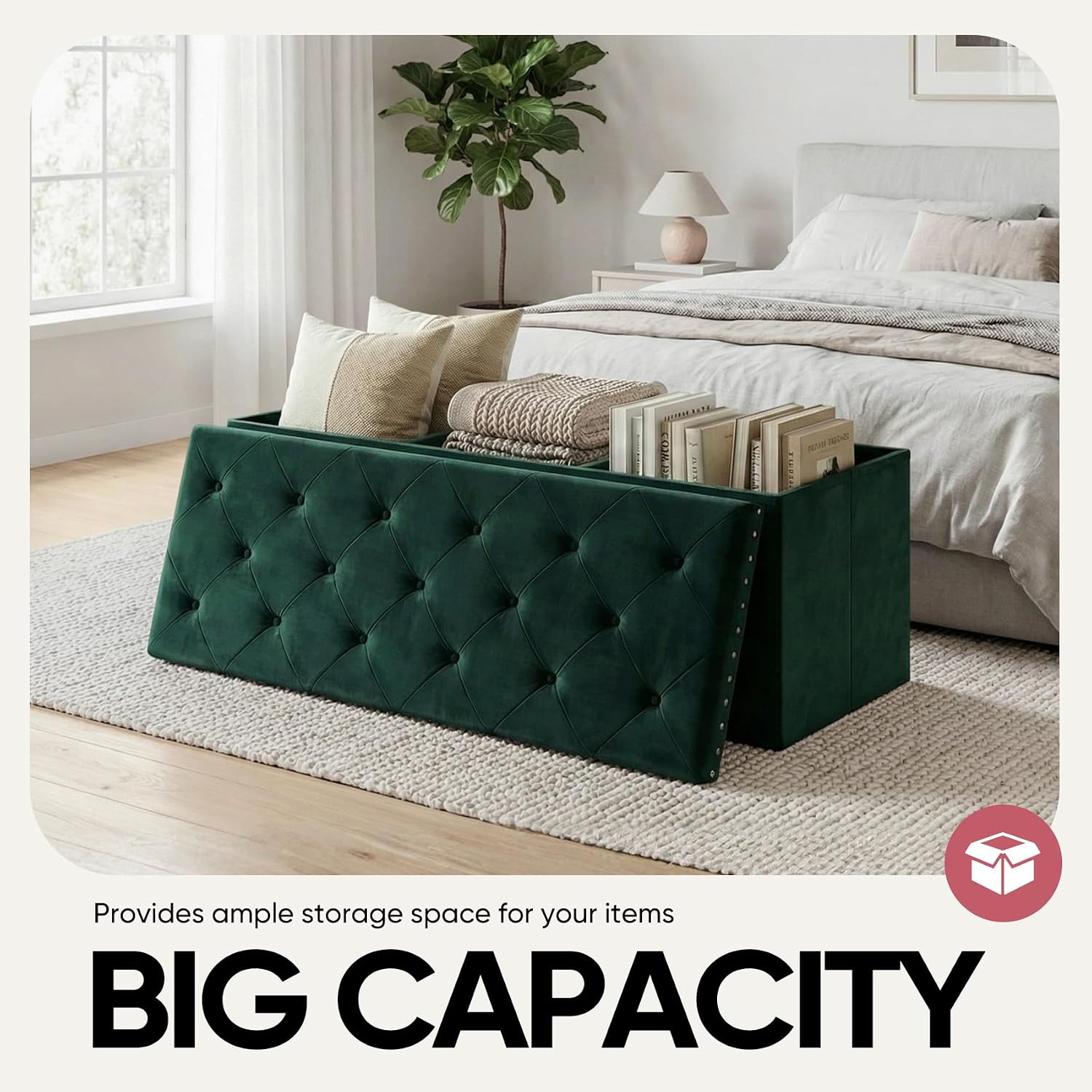 Velvet Foldable Storage Ottoman Bench