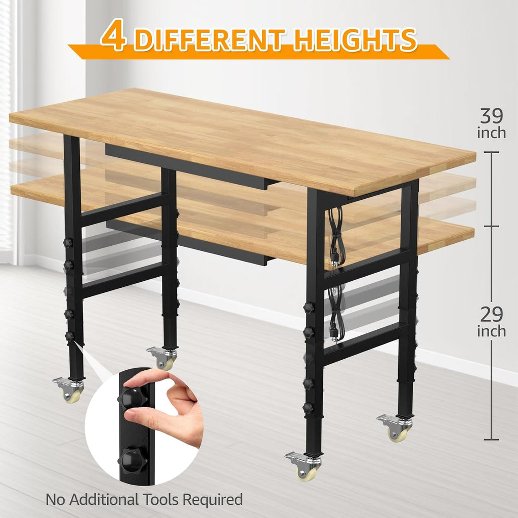 60 Inch Heavy Duty Rolling Hardwood Workbench