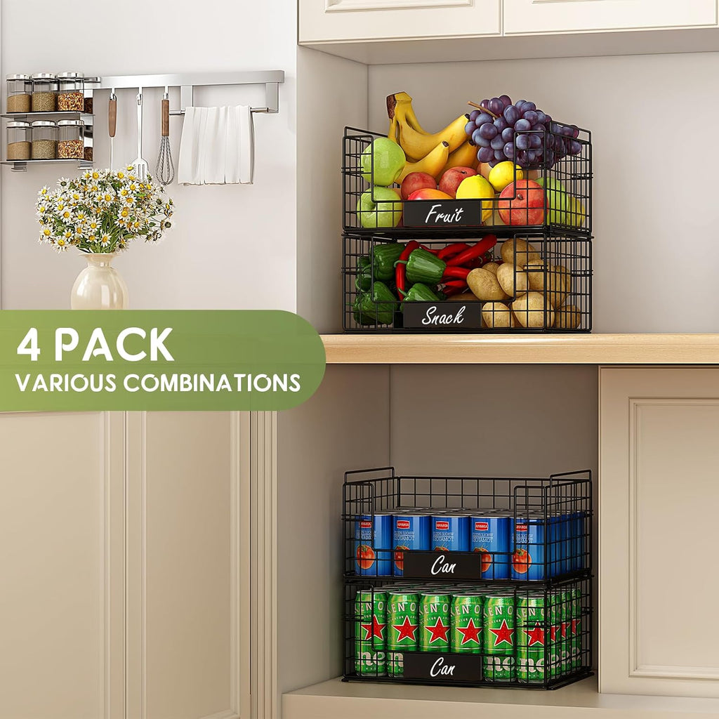 4-Pack XXL Stackable Metal Wire Pantry Storage Baskets