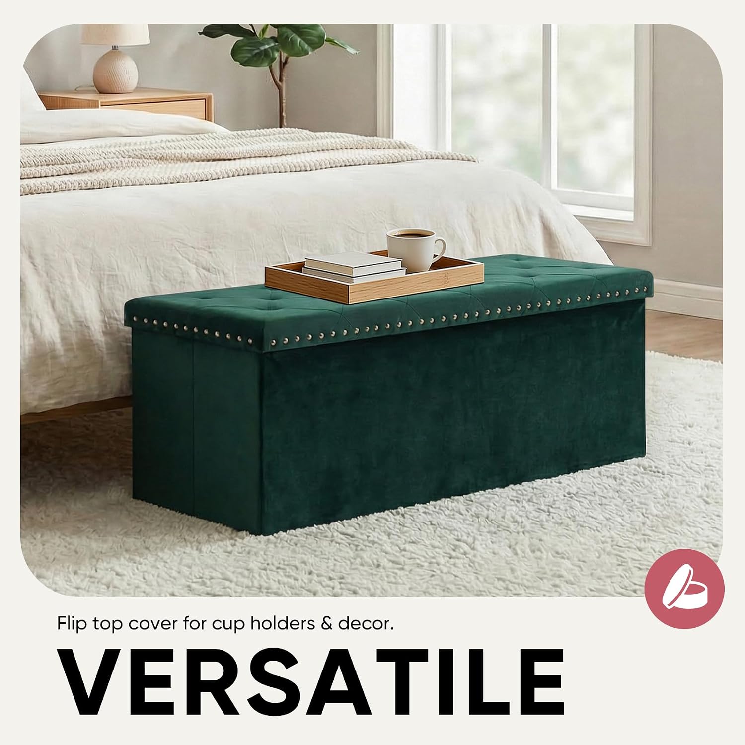 Velvet Foldable Storage Ottoman Bench