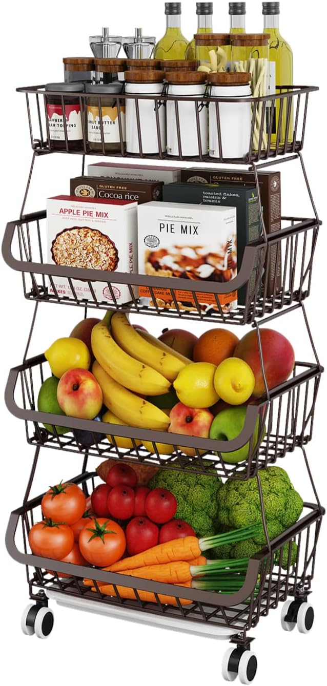 Bronze 4-Tier Rolling Metal Wire Storage Cart